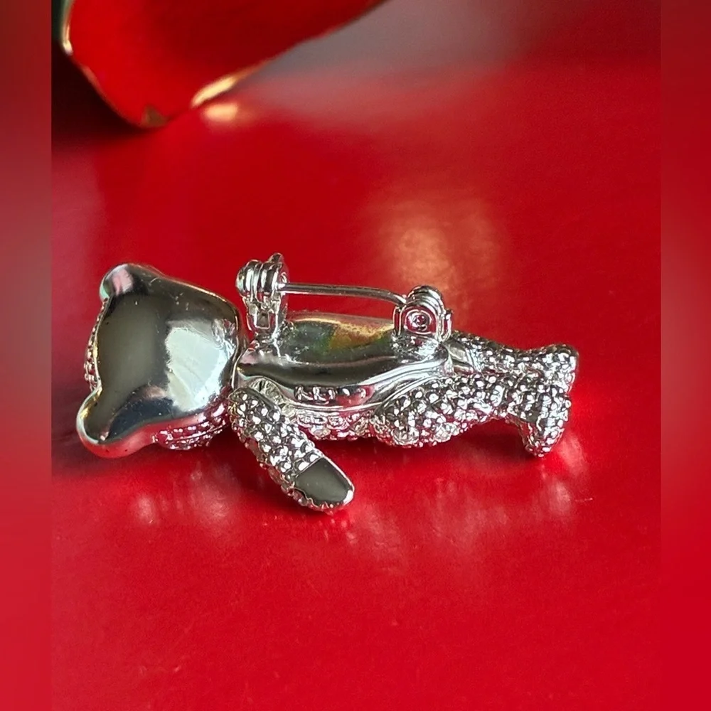 Silver Crystal Bear Brooch